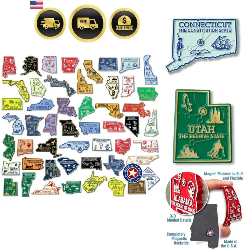 U.S. State Magnet Set von, 3D Gummi Vintage-Stil 51-teilig Vintage Magnet Se...