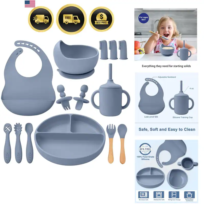 Silikon Baby Fütterungsset 14-teilig, Baby LED Entwöhnungszubehör, Baby Löffel