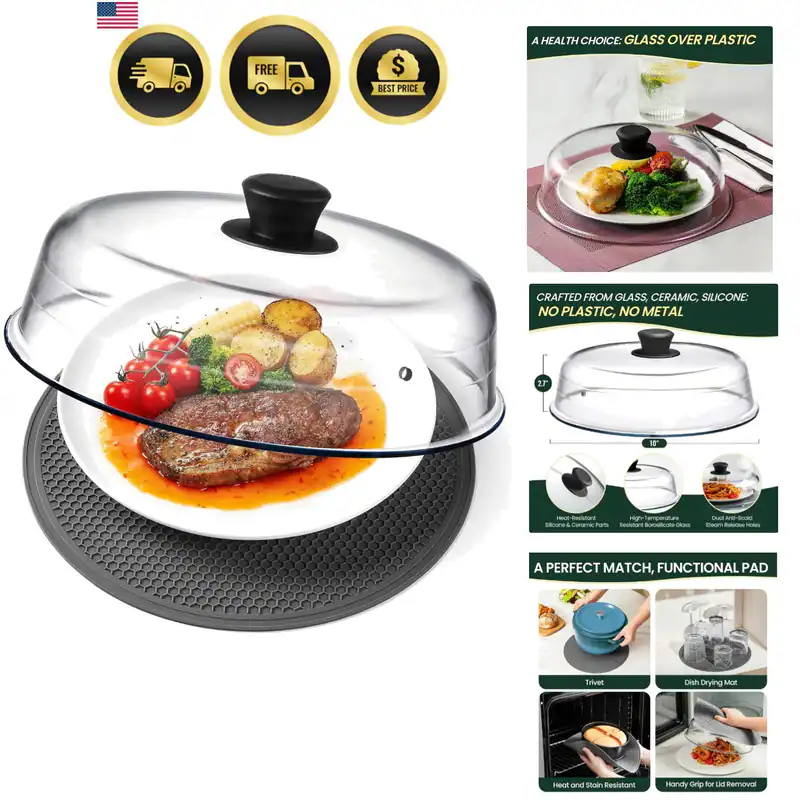 2 in 1, Glas Mikrowelle Spritz Abdeckung für Lebensmittel & Mikrowelle