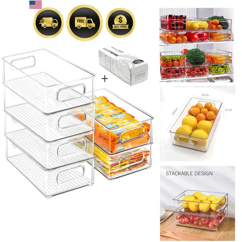 Stapelbare Kühlschrank Organizer Behälter, 6 Stück Klar Küche Organizer