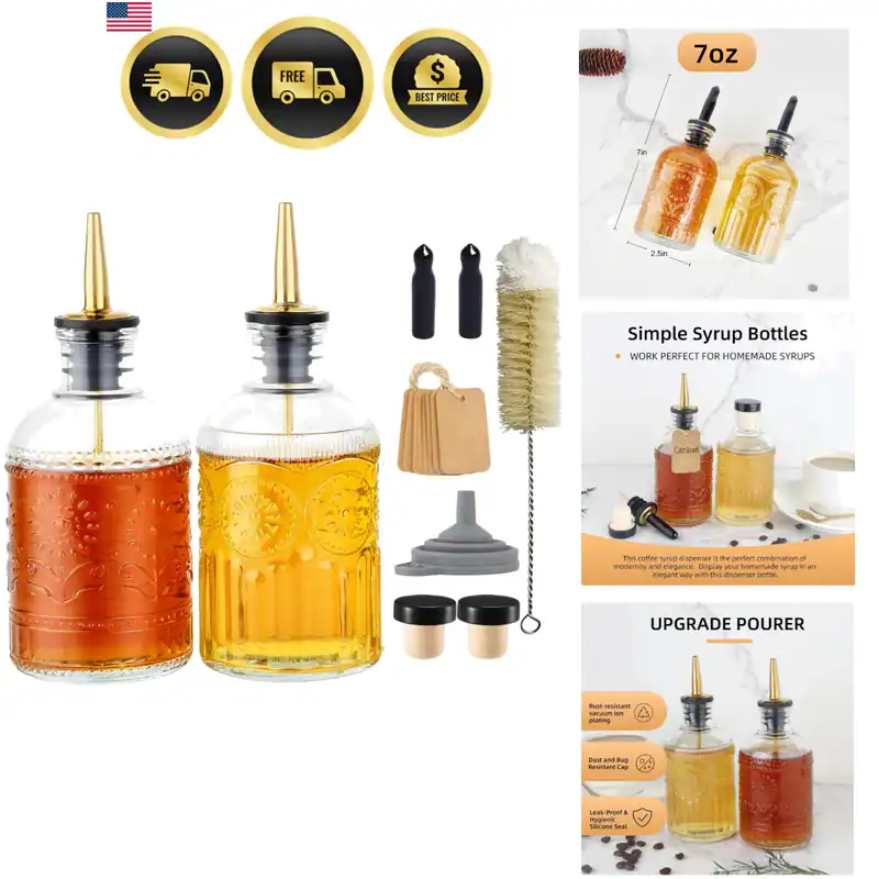 Einfache Sirupflaschen 2er Set, Glas Kaffeesirup Spender Flaschen 7 Unzen mit...