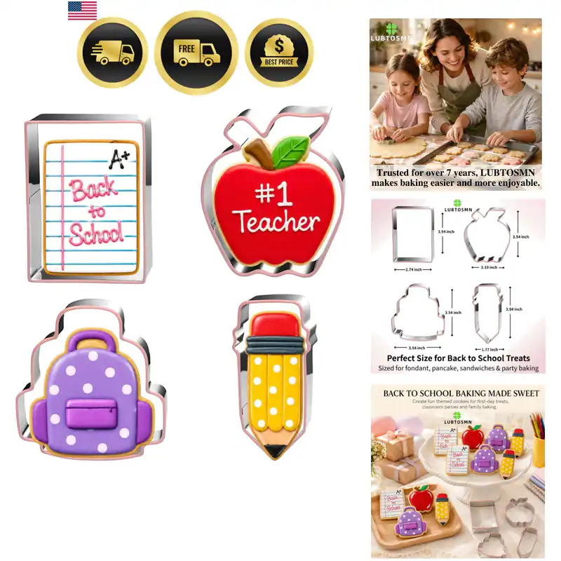 4 Stück Back to School Ausstechformen Set, Silikonrand Backset