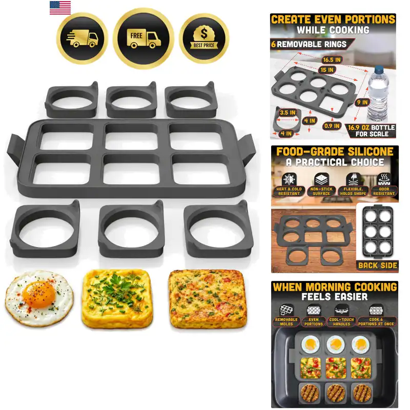 Silikon Eierringe für Grillplatte & Grill, 6 runde & 6 quadratische Formen