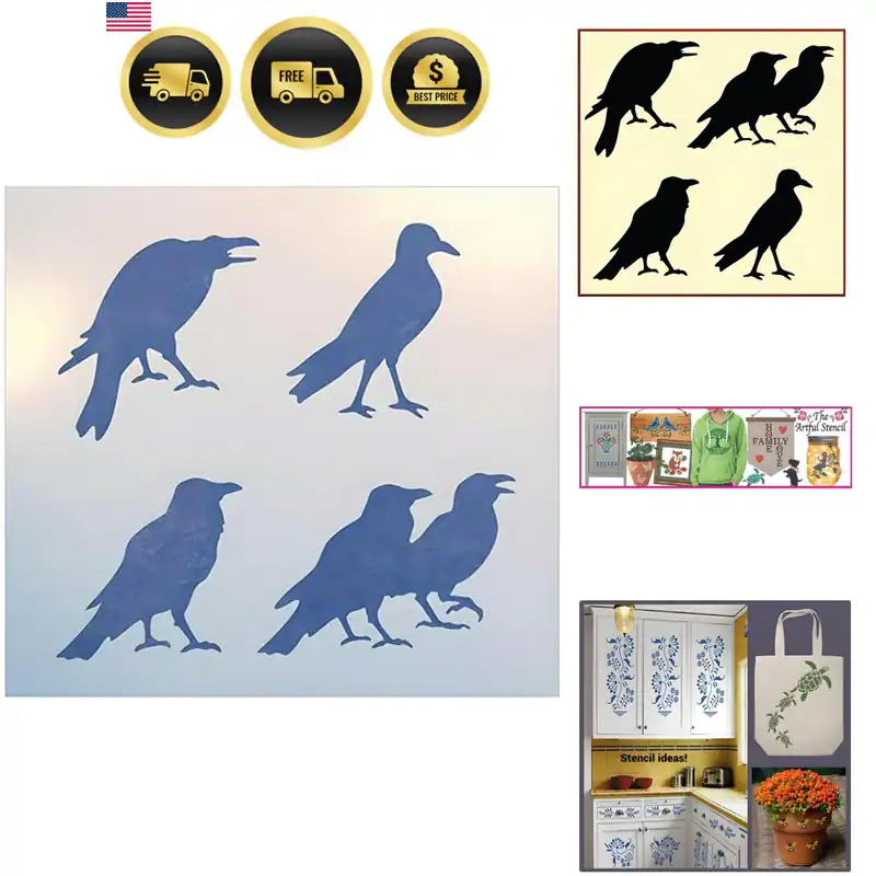 Krähe Herde 2 Schablone Vorlage 4,5"x4,5" Gothic Vogel Silhouette Stencil für