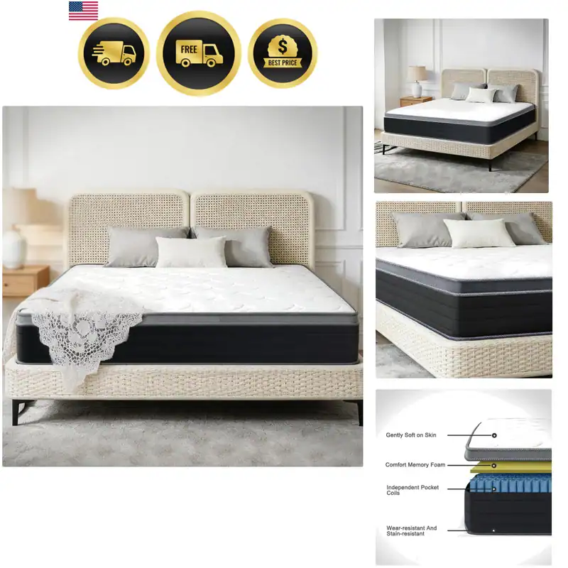 Queen-Size-Matratze, 10 Zoll 60 x 80 Zoll Spiralmatratze mit Taschen, verpackt