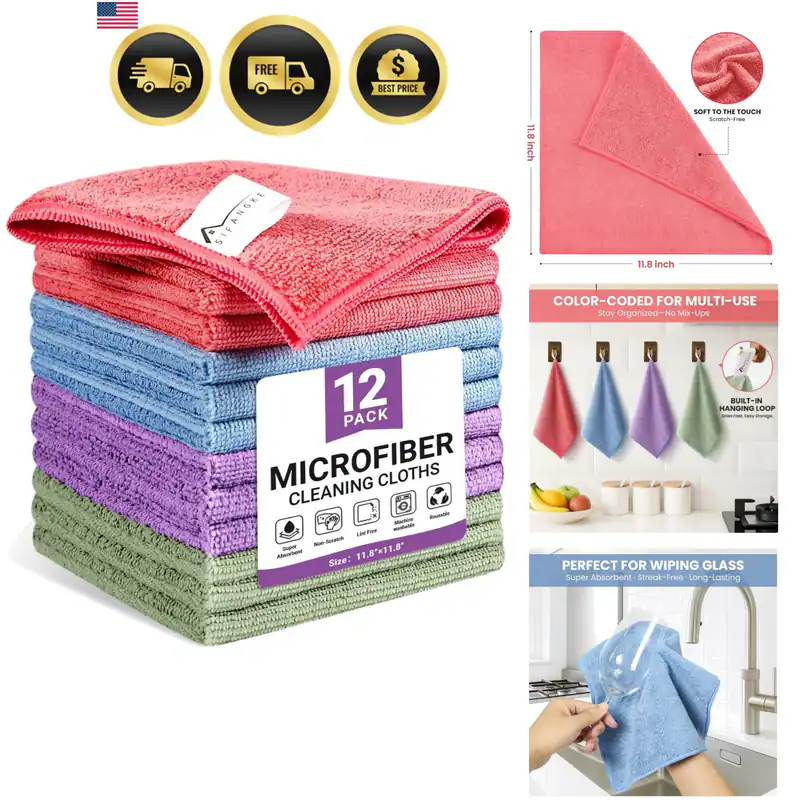 Mikrofaser Reinigungstuch, 12er Pack verschiedene Farben Putzlappen für