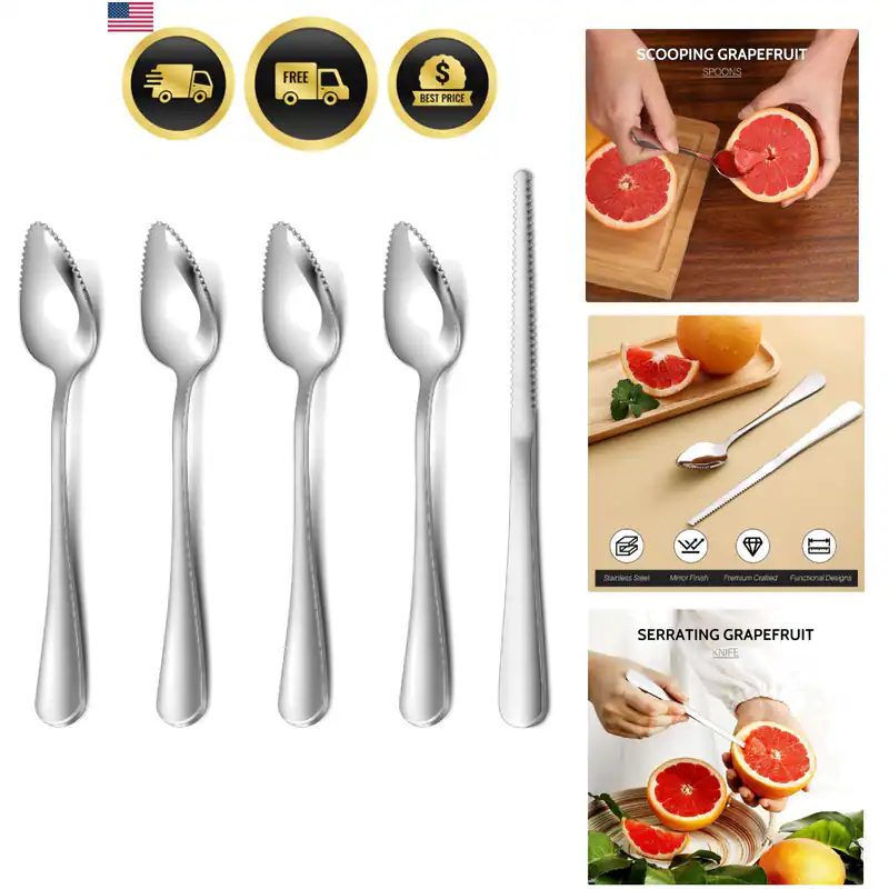 4 Stück Grapefruitlöffel und Grapefruitmesser, 18/8 Edelstahl