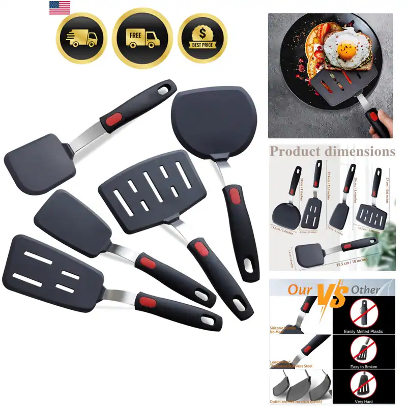 Silikon Spatel Set Wender, 5er Pack Spatel für Antihaft Kochgeschirr, 600°F