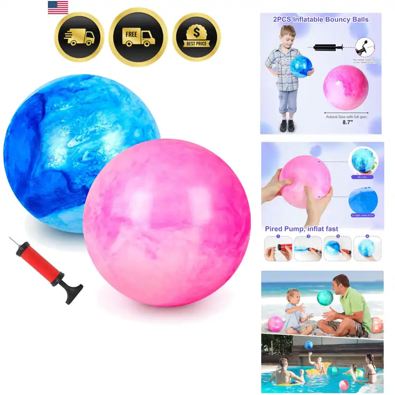 2 Stück Aufblasbare Spielplatzbälle, 8,7 Zoll Marmorierte Hüpfbälle Gummikic...