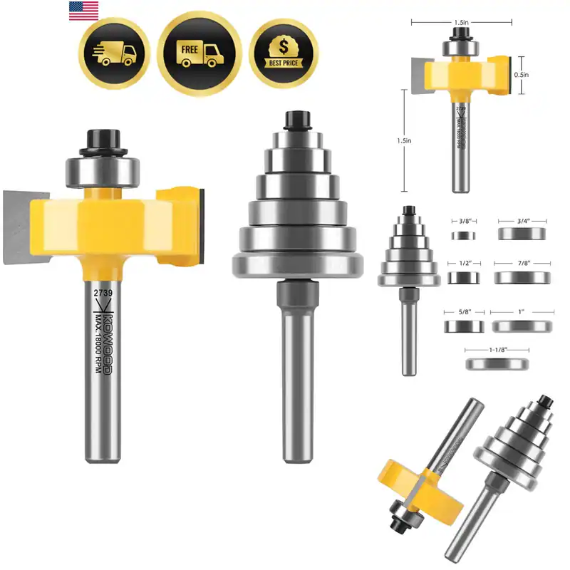 Falzfräser 1/4 Zoll Schaft, 1-3/8 Zoll Höhe Multi-Nut Fräser Bit 7 B...