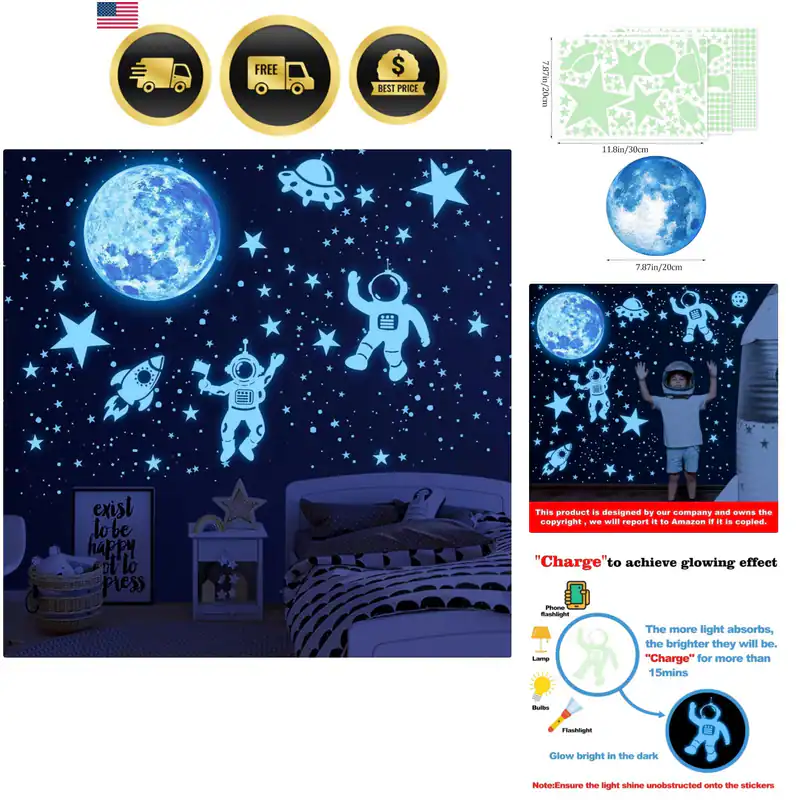 Glow in the Dark Sterne für Decke 1106 Teile Glow in the Dark Mond und Planet