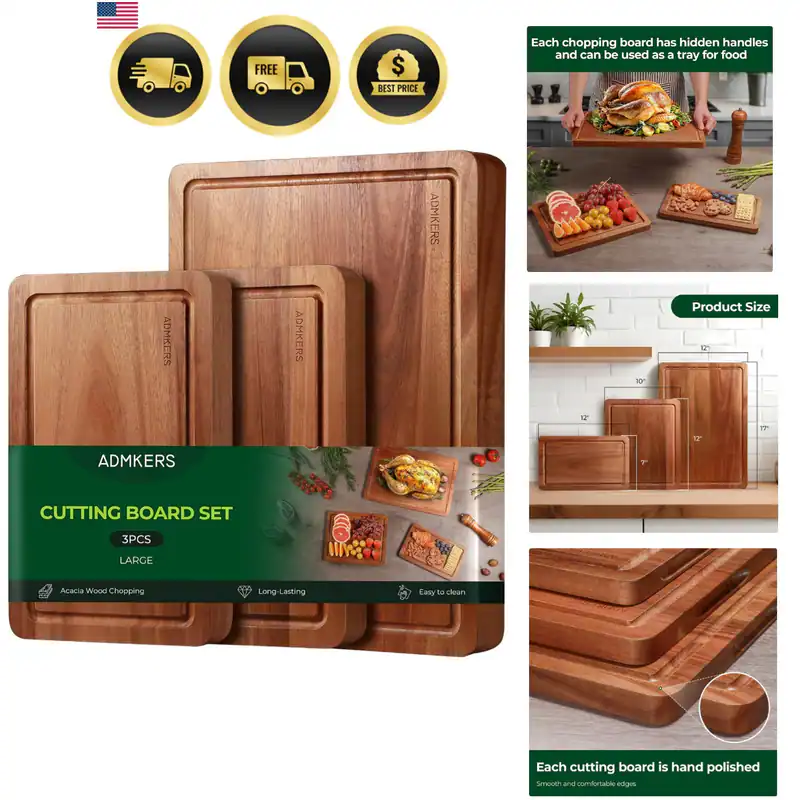 Holz Schneidebretter für Küche, Akazienholz Schneidebrett Set, Charcuterie...
