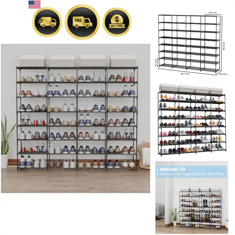 Großes Schuhregal 4-reihig 8 Ebenen für Eingang für 64 Paar