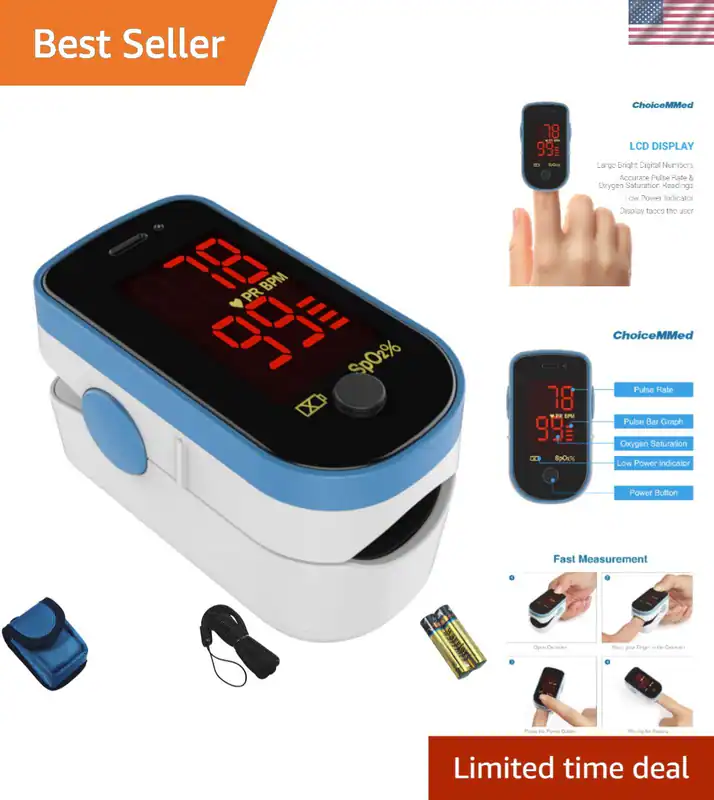 Finger Pulsoximeter Blau Blutsauerstoff Messgerät mit Batterien Tragbar SpO2...