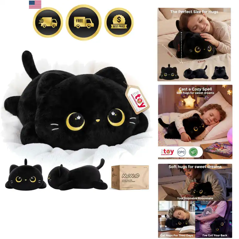Süßes Plüschkissen schwarze Katze, Kawaii Plüschtiere schwarze Katze