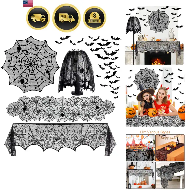 5er Pack Halloween Spinnennetz Tischdecke Läufer Kamin Schal Lampenschirm