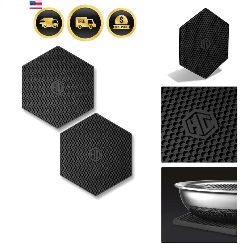 2er Pack schwarze sechseckige Silikon Untersetzer rutschfeste Hot Pads