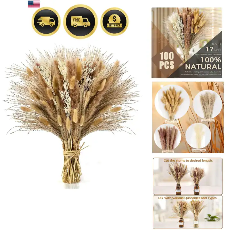 Pampasgras Deko, Trockenblumen Blumenstrauß für Boho Home Landhaus Deko