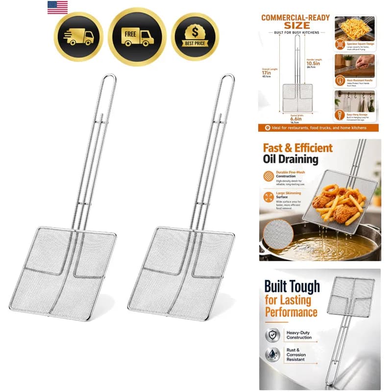 6,6 Zoll Vierkantsieb feinmaschig mit langem Griff 2er-Pack