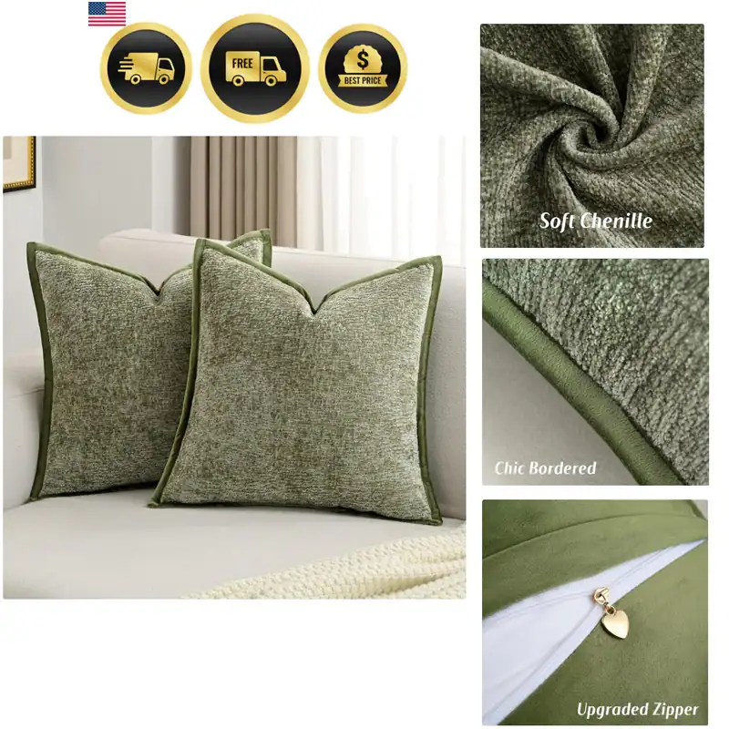 2 Stück Chenille weiche Kissenbezüge 26x26 Zoll, salbeigrün