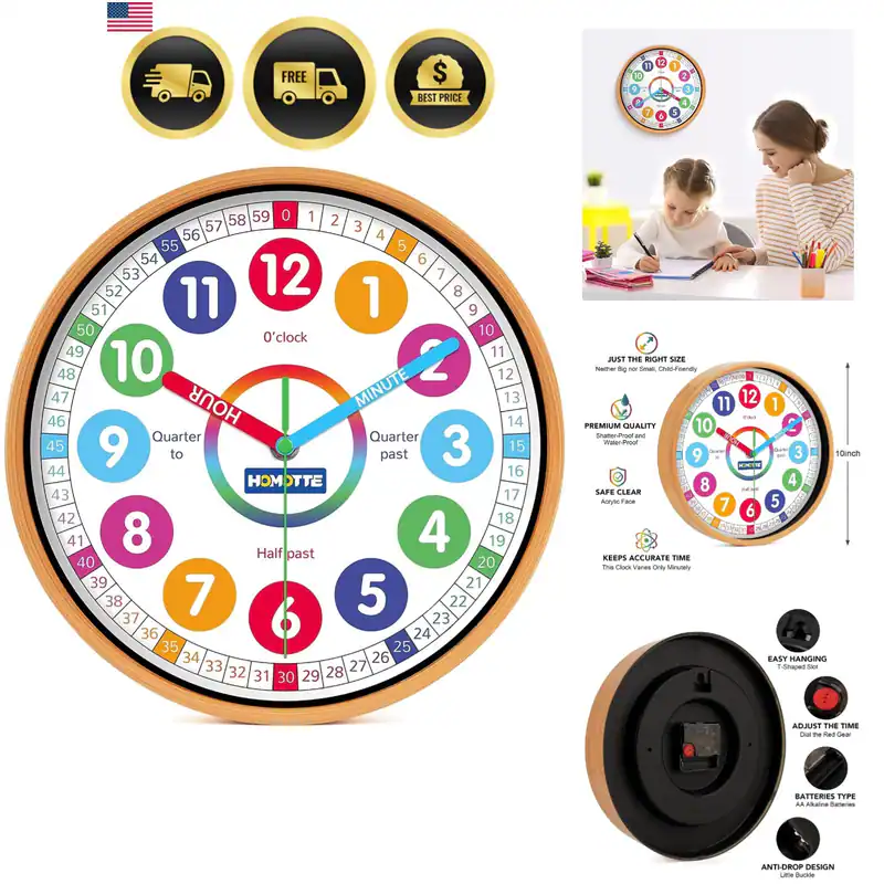 10 Zoll Kinder Wanduhr, mehrfarbige Lernuhr für Kinder