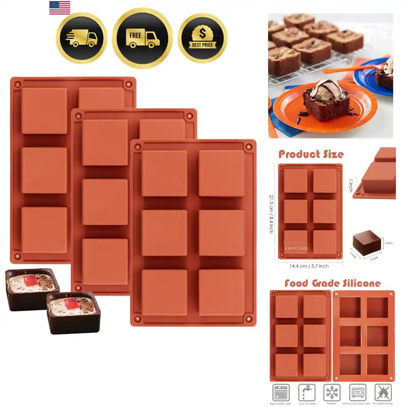 Silikon Brownie Pfanne, 2 x 2 x 1 Zoll, 3 Stück, 6 Hohlräume