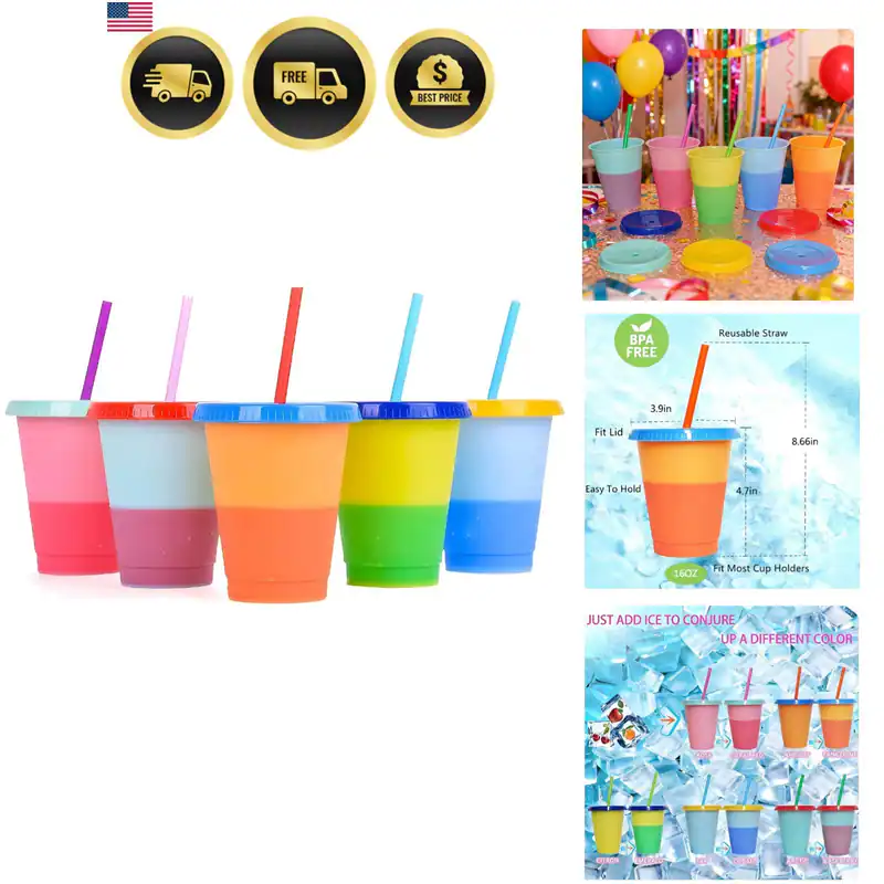 16 Unzen Farbwechsel Becher, 5 Farben, Mehrweg Becher, 5er Set