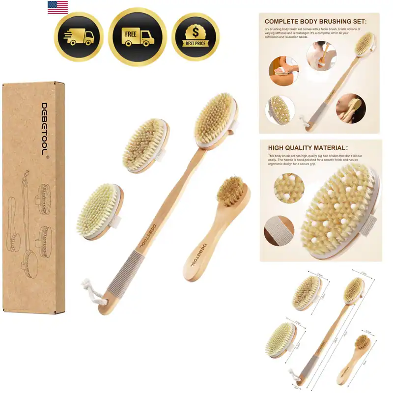 Trockenbürsten Set - Natur Wildschweinborsten Körper- & Gesichtsbürste, Holz
