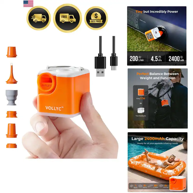 Tragbare Luftpumpe für Schlauchboote, 2400mAh Ultra Leistungsstarke Mini