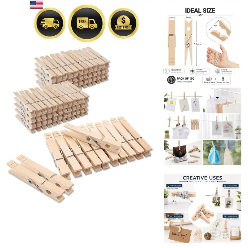 Wäscheklammern Holz zum Aufhängen von Kleidung, 3,5 Zoll【100 Stück】