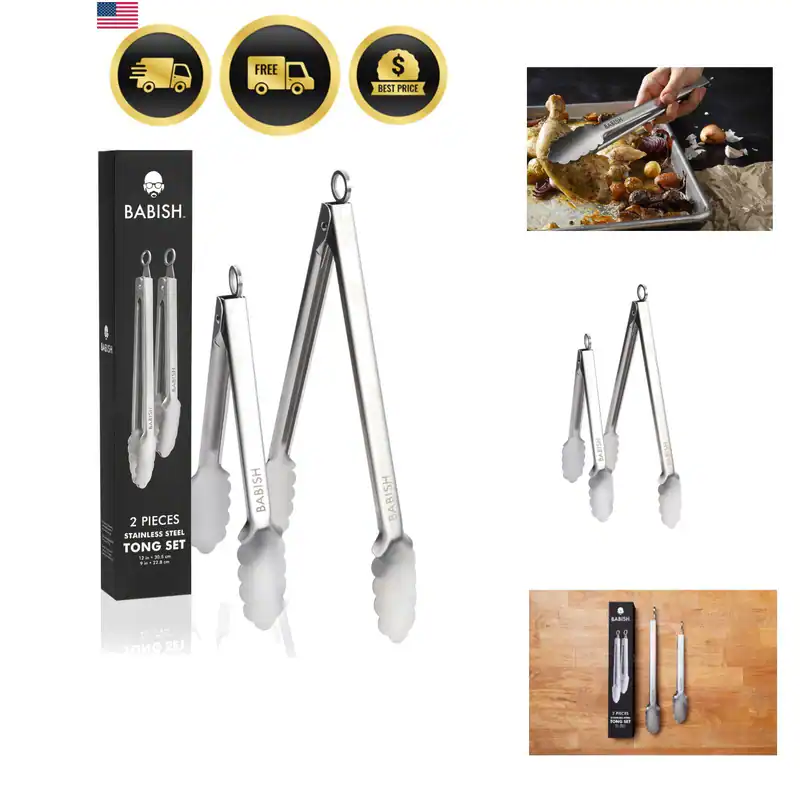 2-teiliges abschließbares Küchenzangen-Set - 12” & 9” Edelstahl Kochzange mit...
