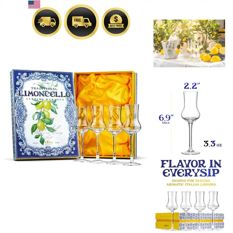 Kristall Limoncello Cordial Gläser | 4er Set | Groß 3,3 Unzen Langstiel Spir...