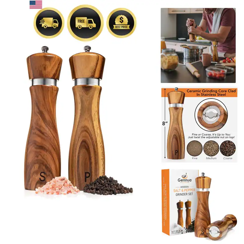 Salz- und Pfeffermühle-Set aus Holz: Nachfüllbare Salz- & Pfeffermühlen