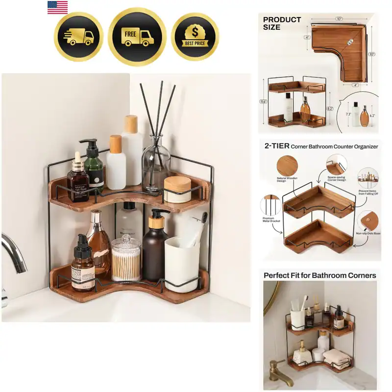 2 Ebenen Badezimmer Theke Organizer, Holz Eckregal für Waschtisch