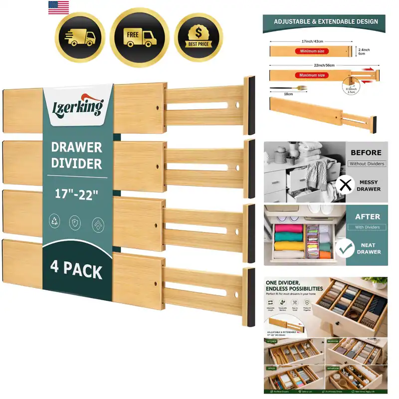 Küche Schubladenteiler 4 Stück Verstellbar Bambus Schubladen Organizer