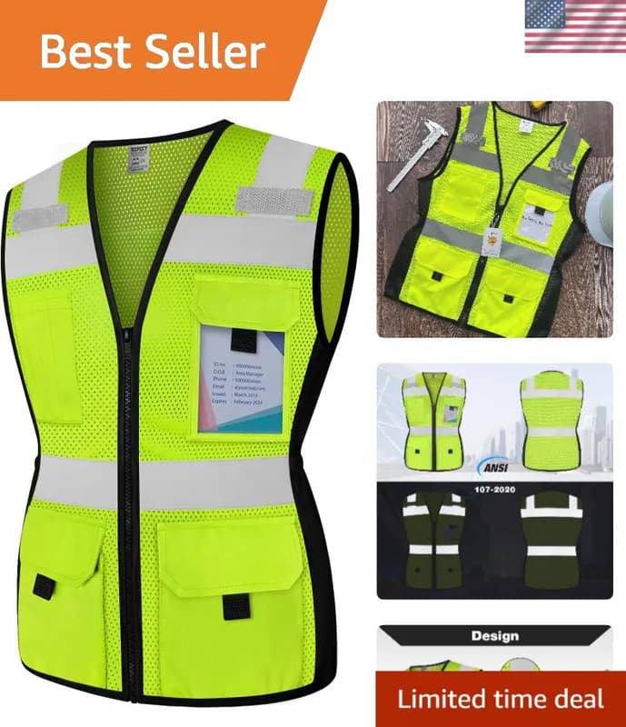 Sicherheitsweste für Damen reflektierend Neon Mesh Arbeitsweste mit Taschen