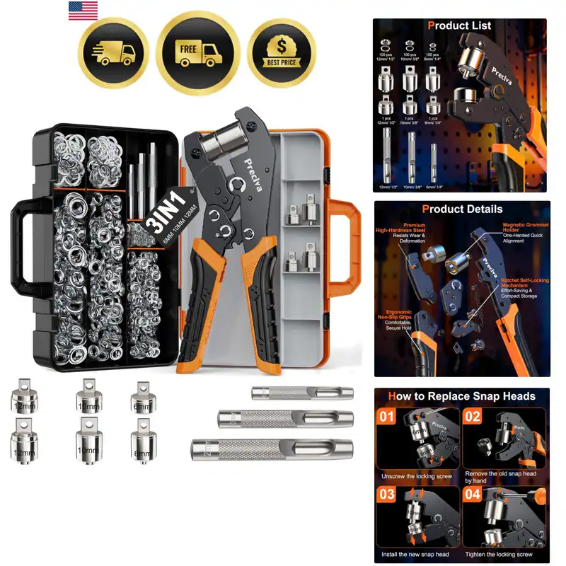 3-Größe Tüllen Werkzeug Kit - 1/2" 1/4" 3/8" Locher & Ösen Setzwerkzeug mit...