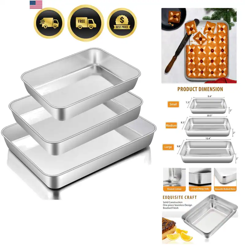 Backformen 3er Set, Edelstahlblech Kuchenform für Backofen - 12,5/10,5/9,4...