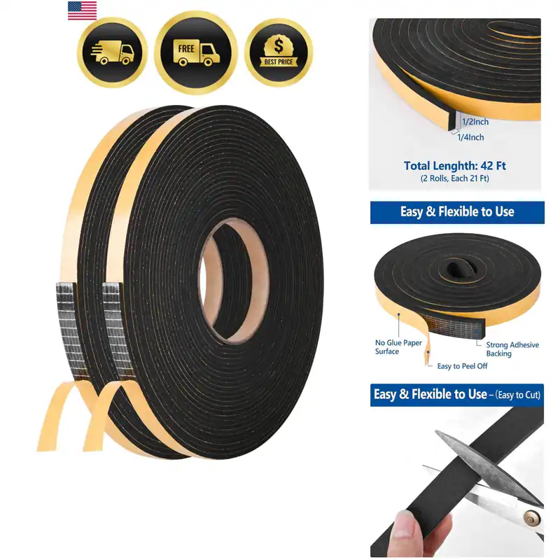 Selbstklebendes Schaumstoffband Wetterstreifen 1/2 Zoll x 1/4 Zoll x 42 Fuß