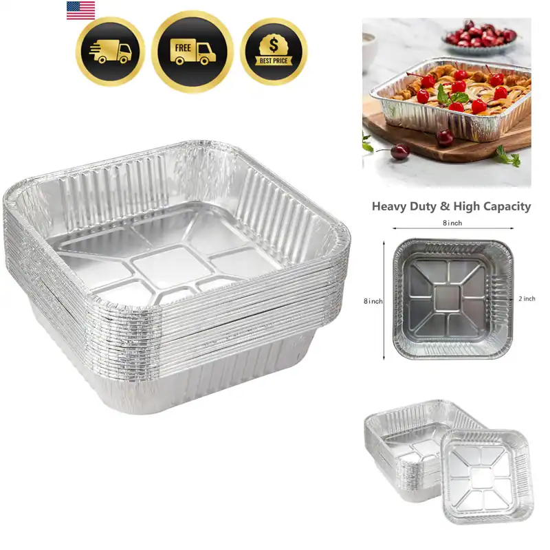 25er Pack - 8 x 8 Aluminiumfolie Pfannen Einweg Schwerlast Quadratisch Backen