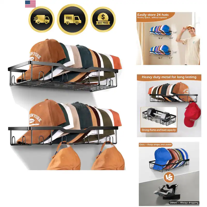 Metall Hutablagen für Baseballkappen Wand Hut Organizer passt 48 Kappen Halter,