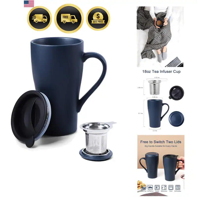 Teetasse mit Teeei und 2 Deckeln, 18 Unzen großes Teeei Becher, Teesieb Tasse...