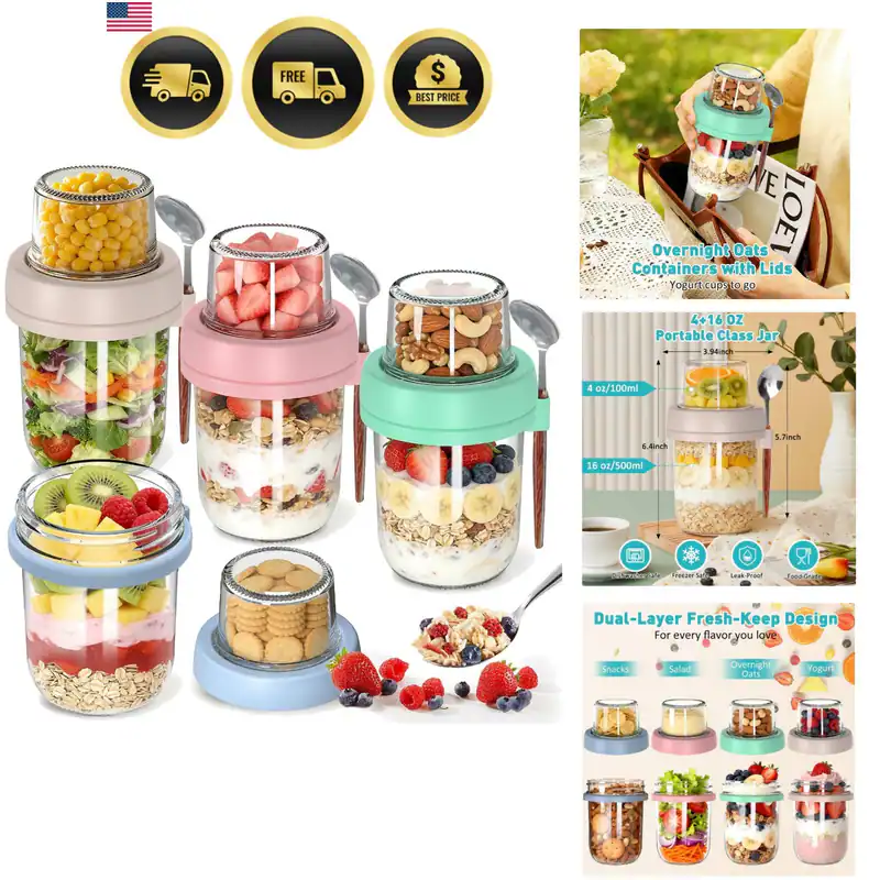 4er Pack Overnight Oats Behälter mit Deckel und Löffel, 20 Unzen 16+4 Overnight