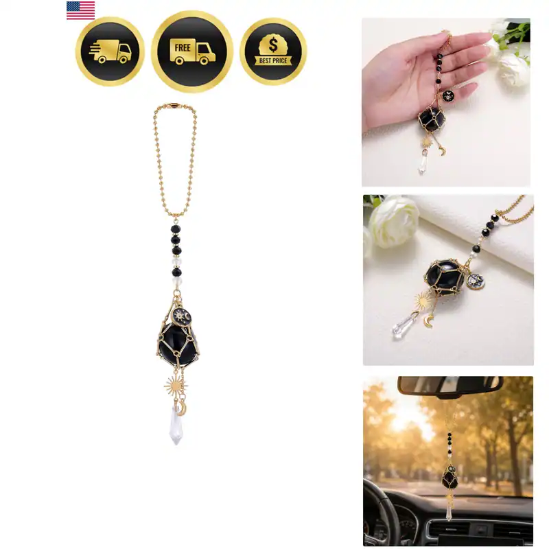 Schwarzer Obsidian Rückspiegel Geschenk, Sonne Mond Himmlisch Anhänger