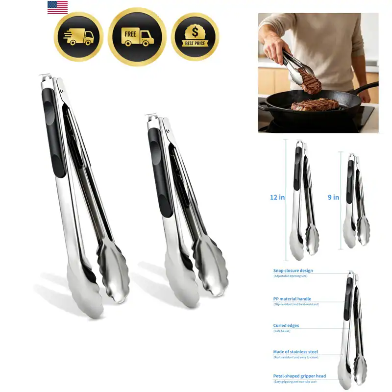 2 Stück 9/12 Zoll Küchenzange zum Kochen, Grillen & Salat