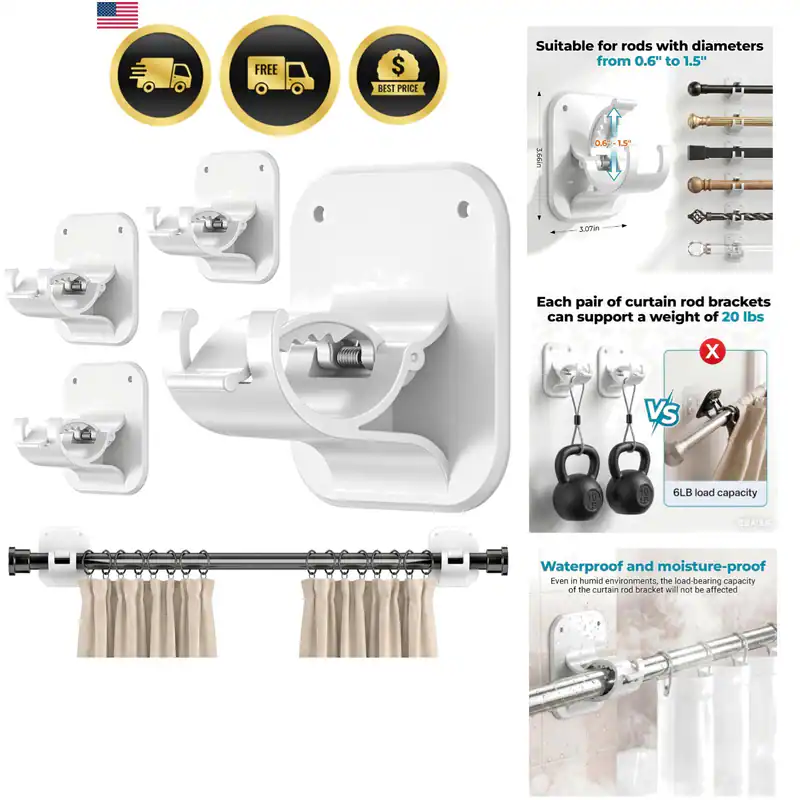 Gardinenstangenhalter ohne Bohren - 20 Pfund, 4er-Pack selbstklebender
