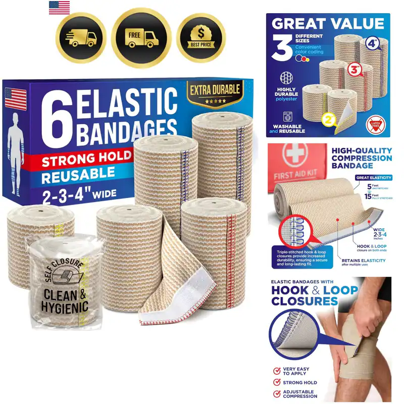 Hochleistungs Elastische Bandage Wrap - 6 Pack 2x2in, 2x3in, 2x4in -
