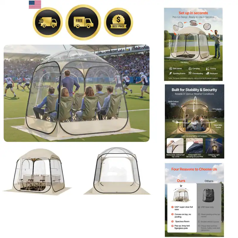 Pop Up Sportzelt, 8 Größen optional klar Blasenzelt für 1-6 Personen, Waterp...