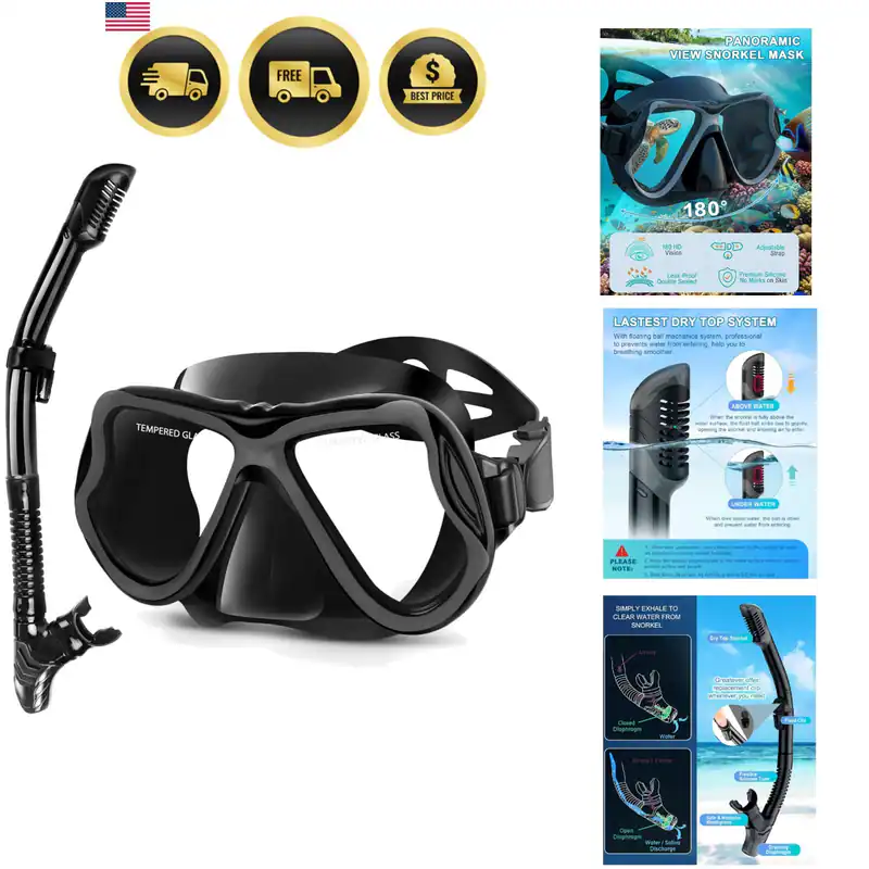 Trocken Schnorchel Set, Panorama Weitsicht Anti-Beschlag Tauchmaske, Profi S...