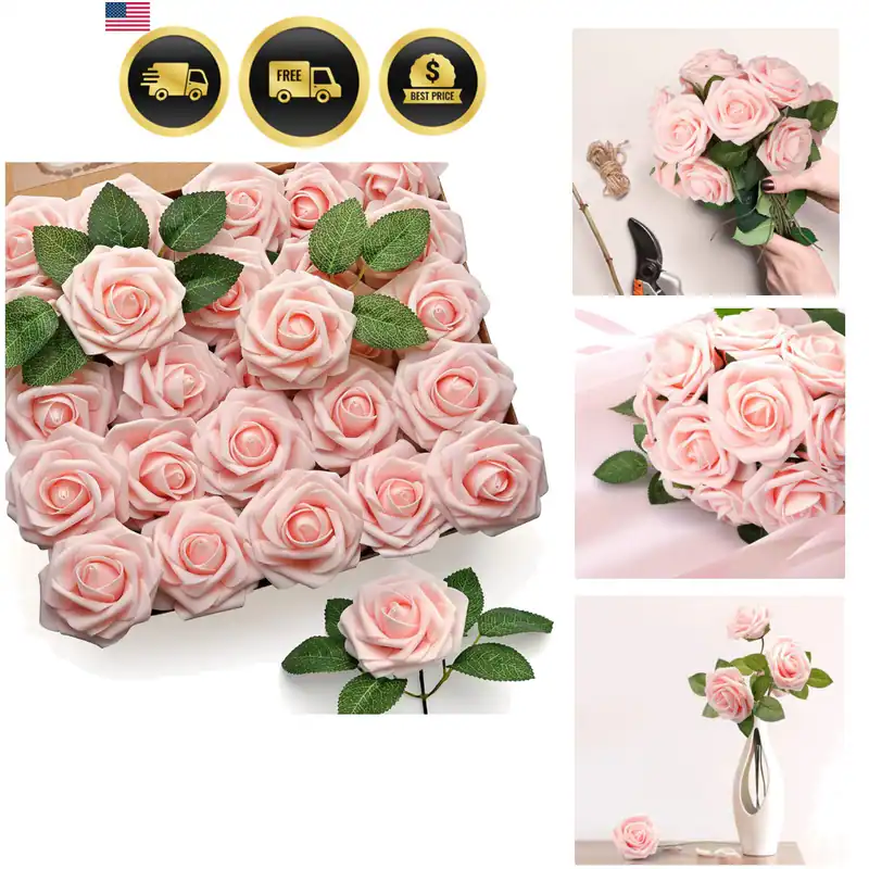 50 Stück Künstliche Rosen Blumen, Rouge Rosa Rosen Kunstblumen Schaum Fake...